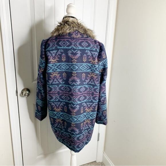 Anthropologie aztec faux fur bomber southwestern wool jacket medium‎ mob wife - Picture 2 of 5